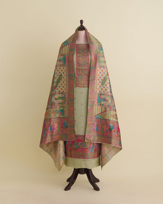 Upada Silk Kurta with Zardozi Embroidery and Matching Dupatta Pista Green