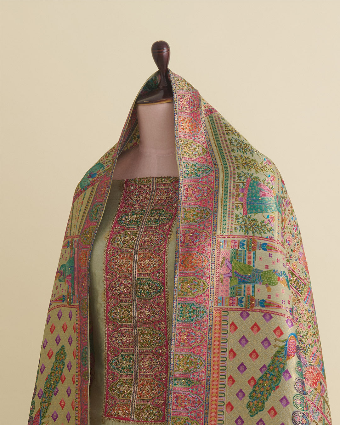 Upada Silk Kurta with Zardozi Embroidery and Matching Dupatta Pista Green