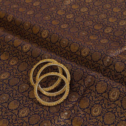 Blue Brocade Antique Zari Jaal Minakari Woven Fabric