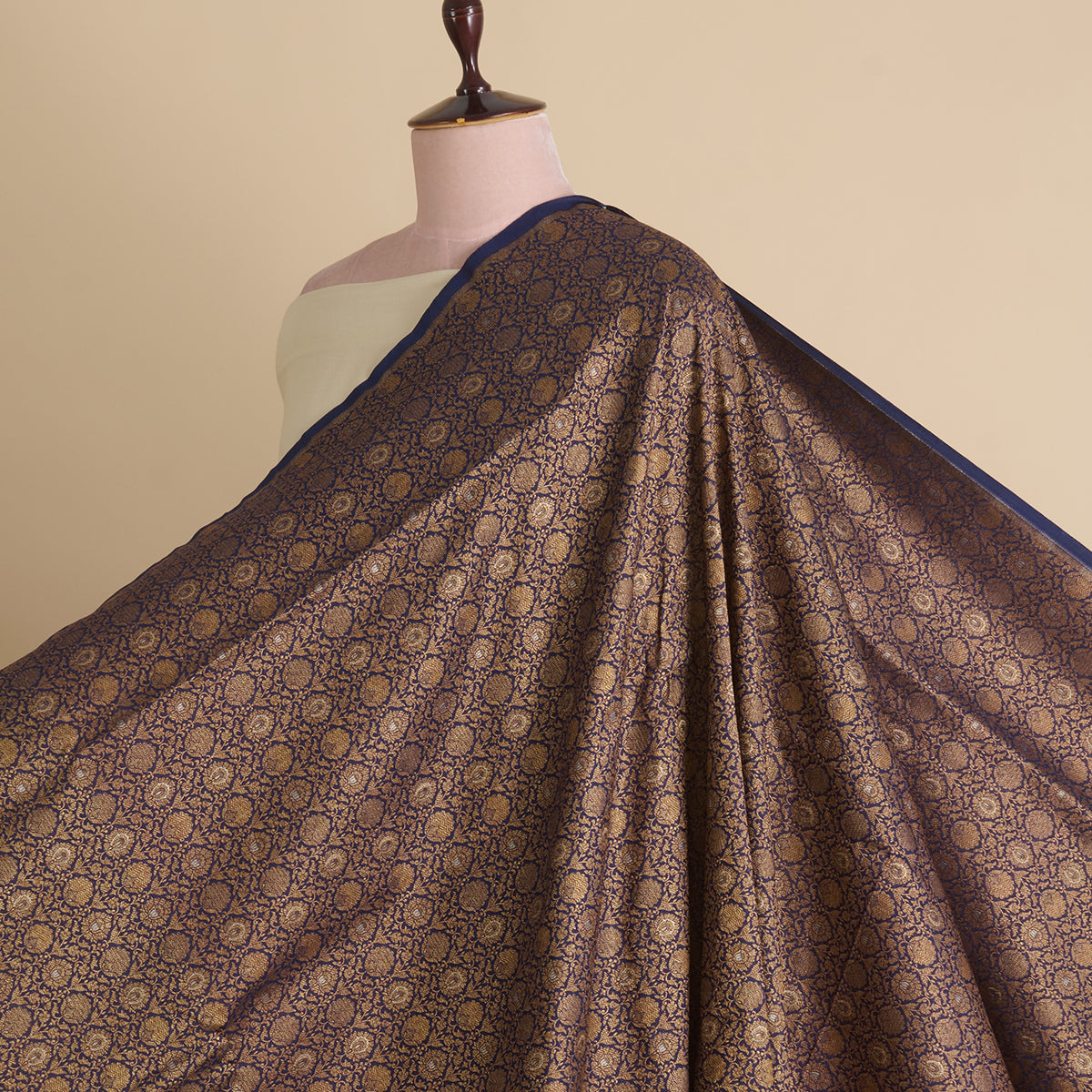 Blue Brocade Antique Zari Jaal Minakari Woven Fabric