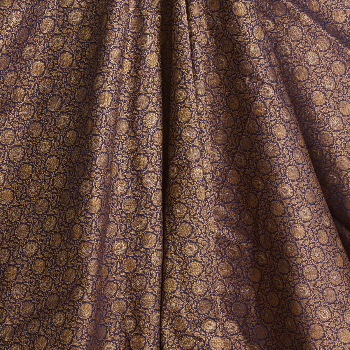 Blue Brocade Antique Zari Jaal Minakari Woven Fabric