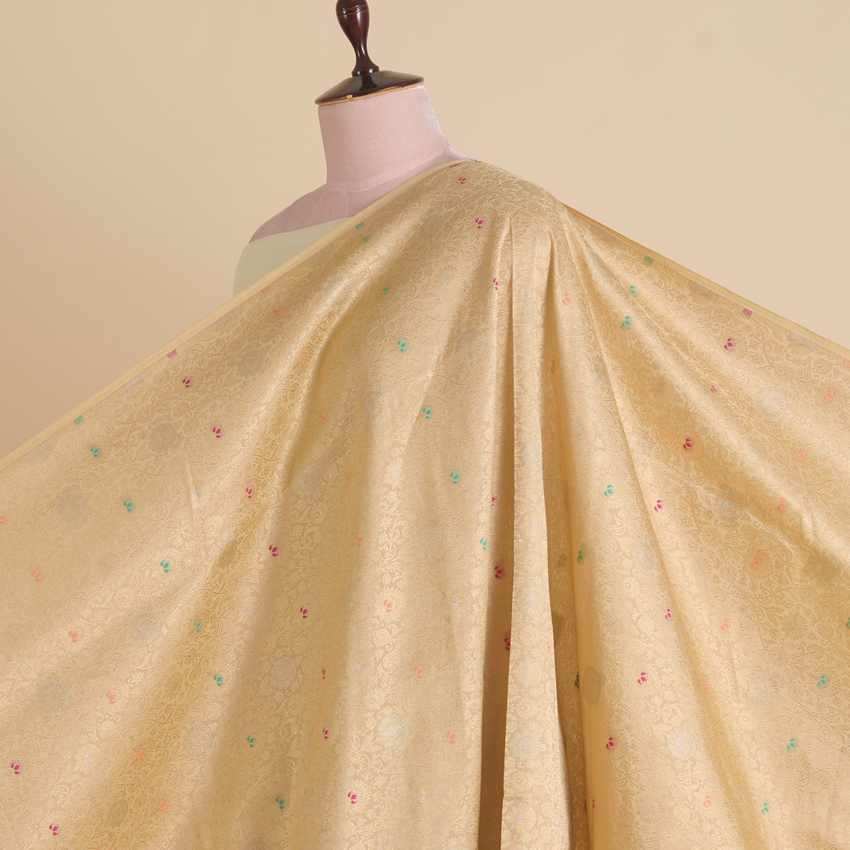 Beige Gold Brocade Jaal Mina Fabric