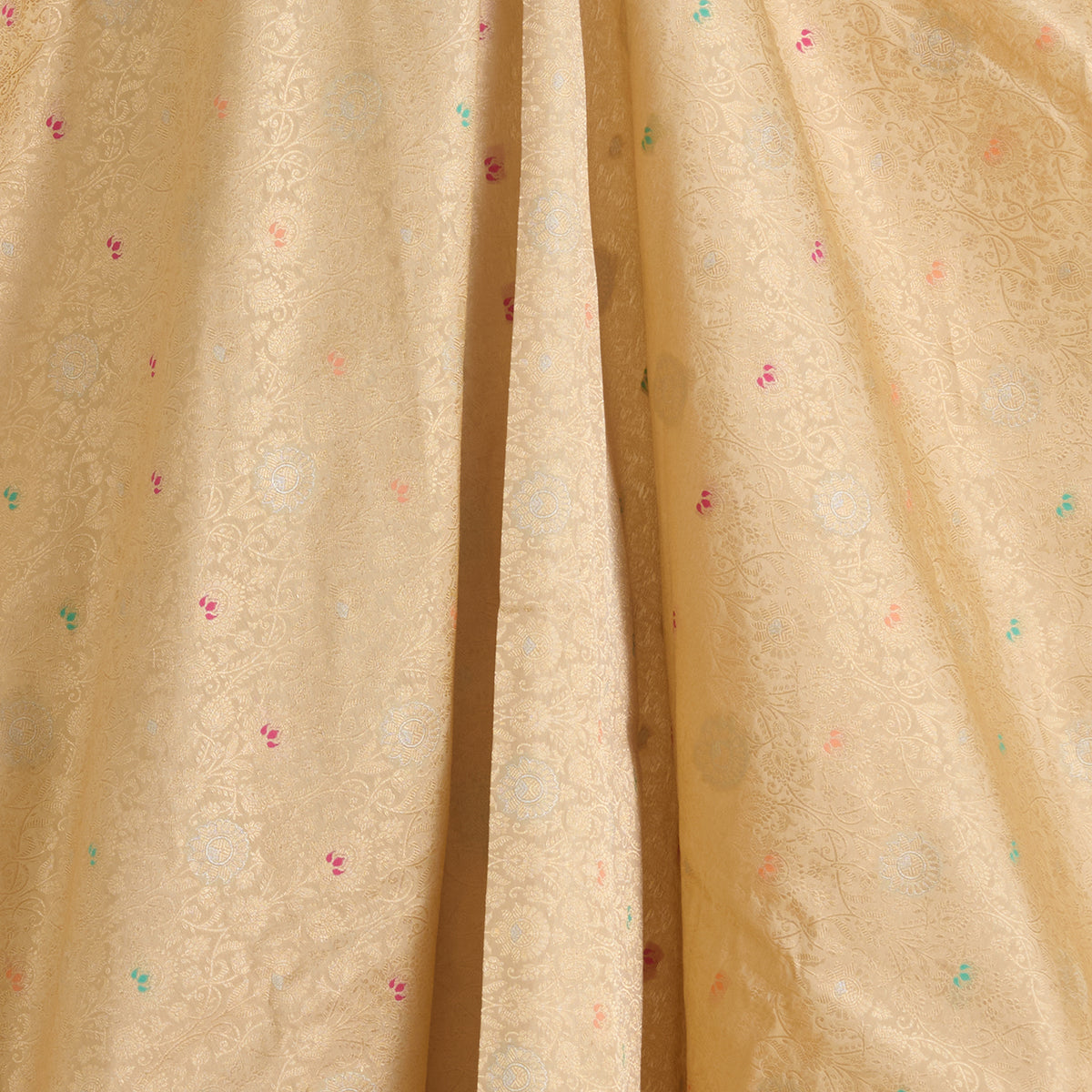 Beige Gold Brocade Jaal Mina Fabric
