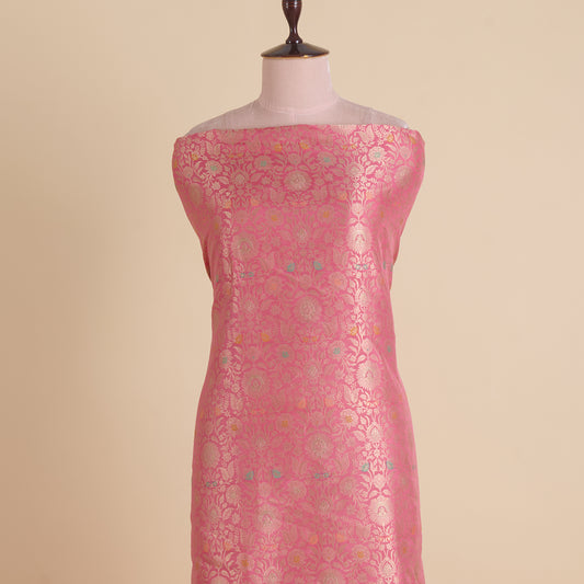 Coral Peach Brocade Jaal Mina Fabric