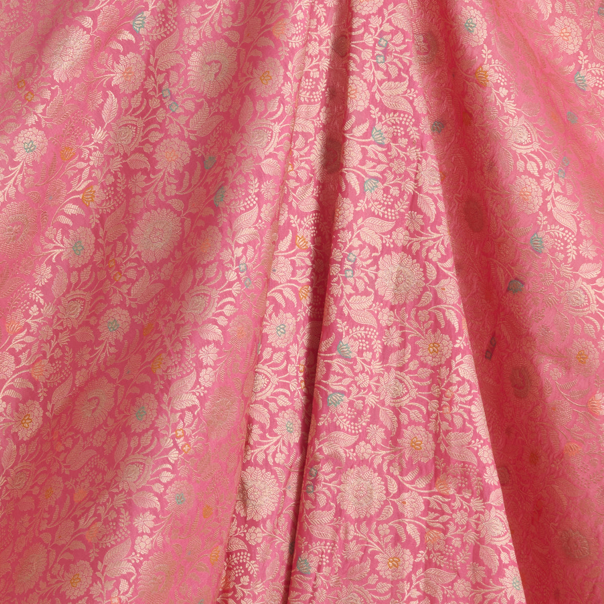Coral Peach Brocade Jaal Mina Fabric