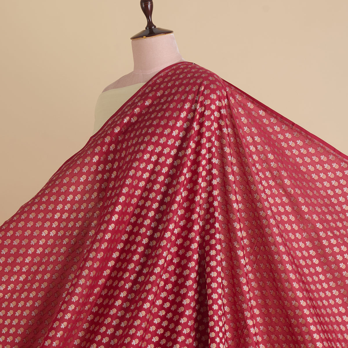 Maroon Brocade Gold & Silver Butti Fabric
