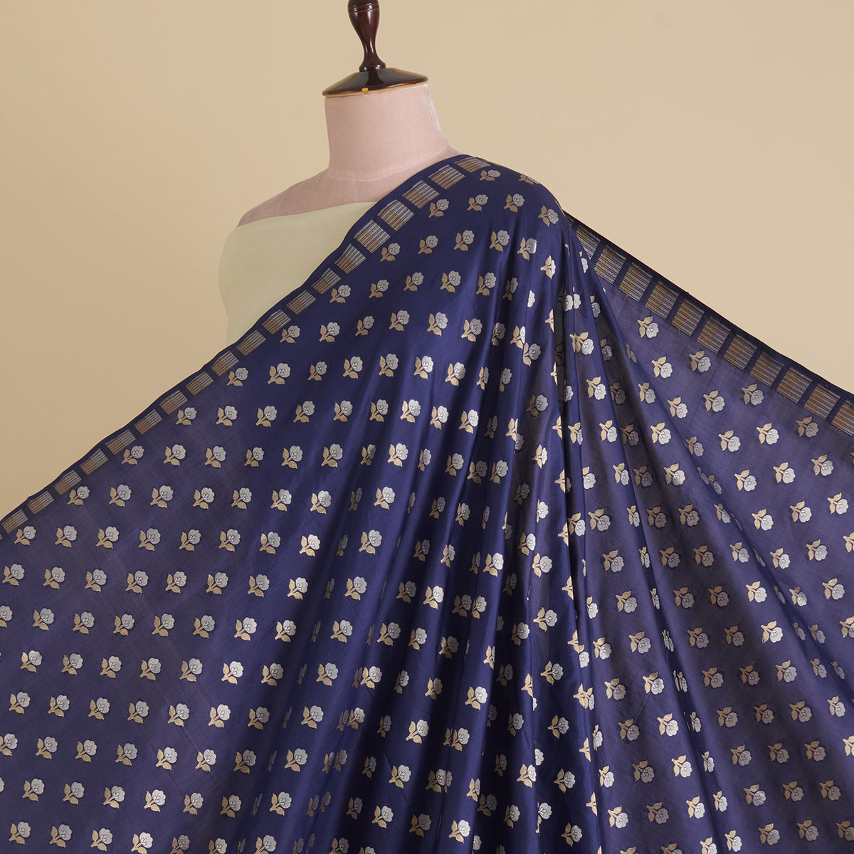 Navy Blue Brocade G/S Woven Butti Fabric