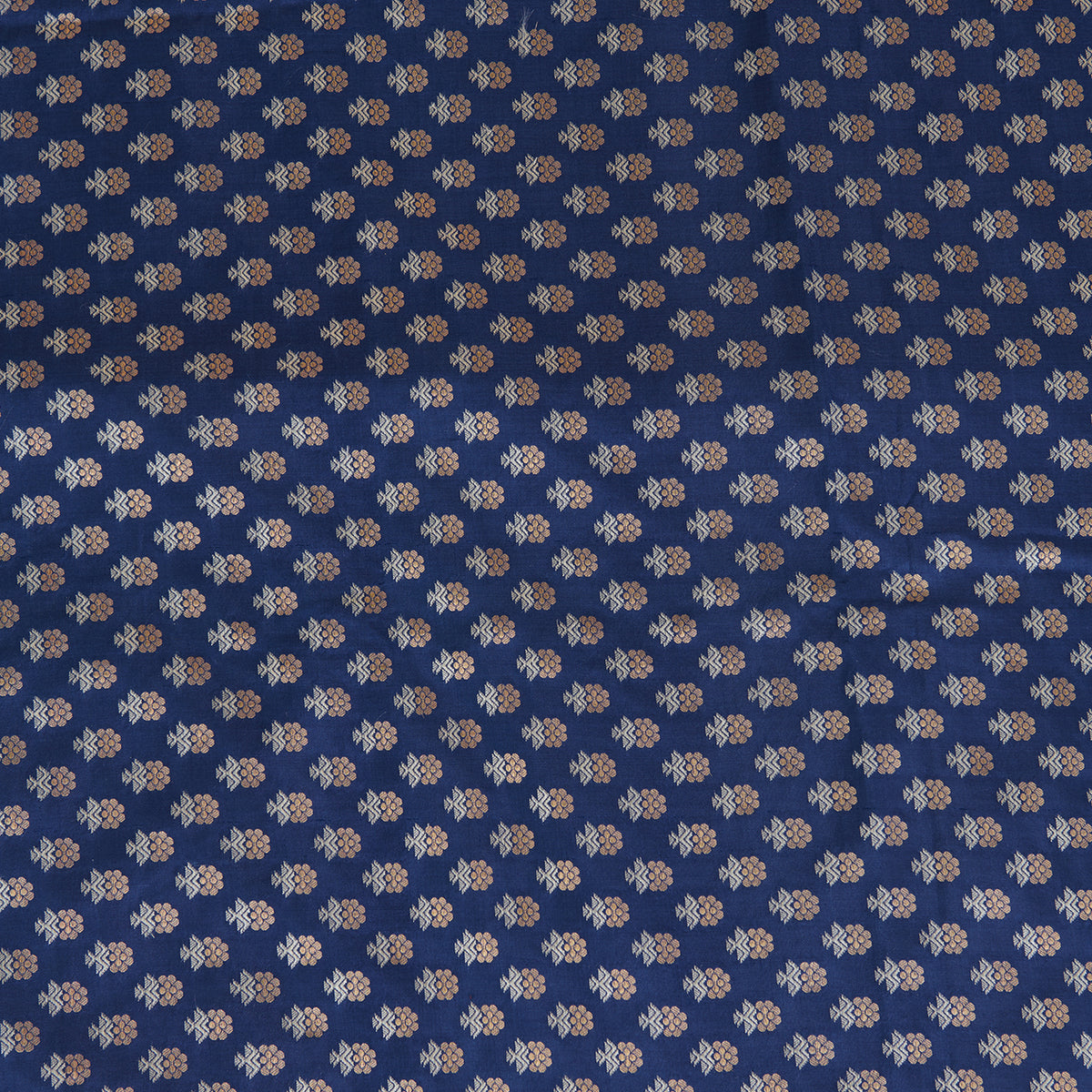 Navy Blue Brocade Gold & Silver Butti Fabric