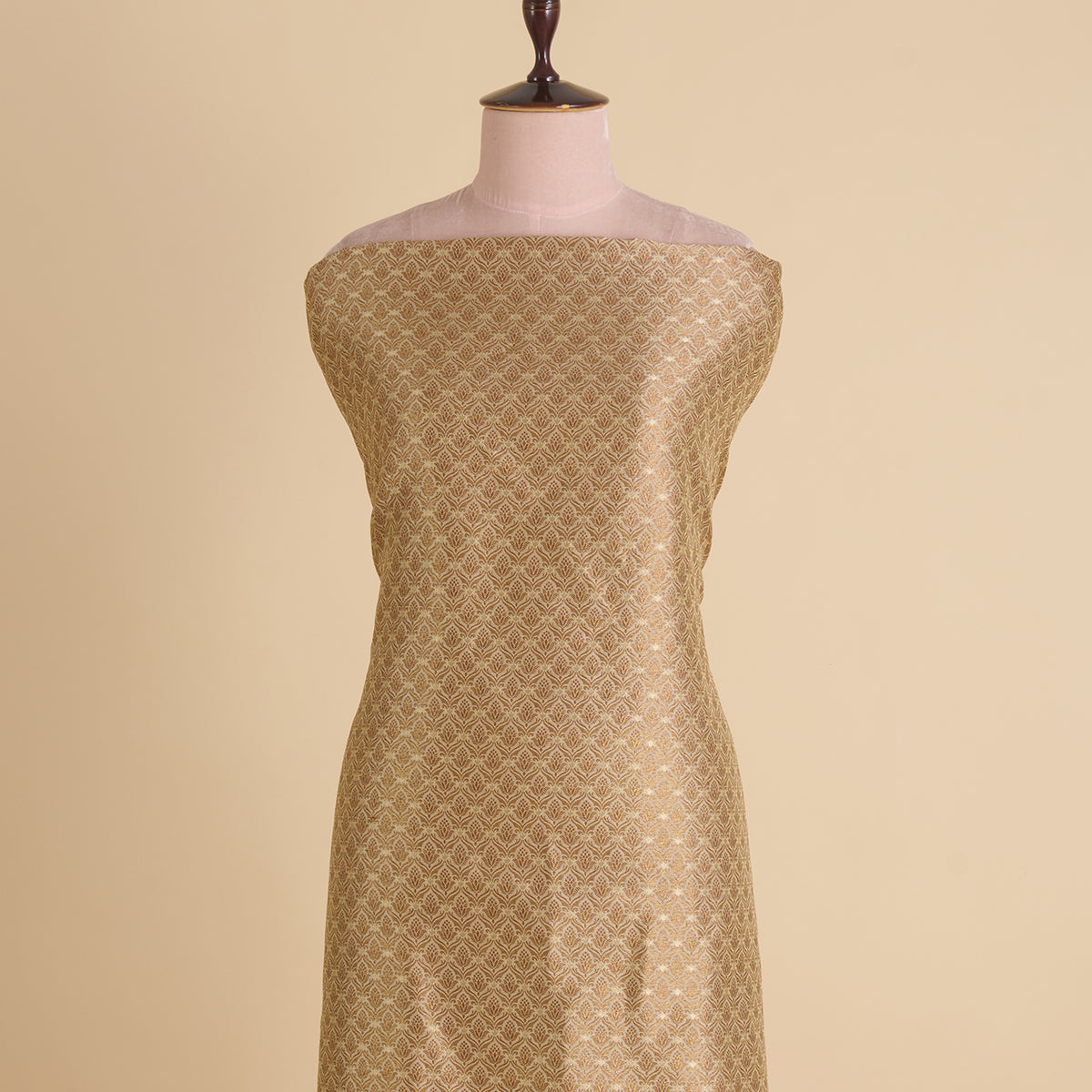 Off White Brocade Antique Zari Jaal Minakari Woven Fabric