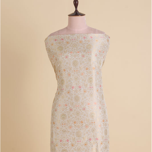 Offwhite Brocade Jaal Mina Fabric