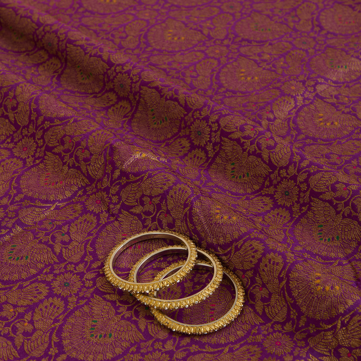 Purple Brocade Antique Zari Jaal Minakari Woven Fabric