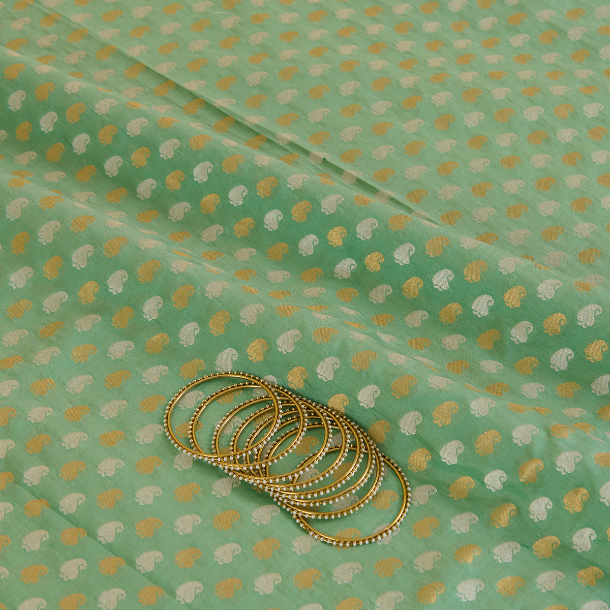 Pista Green Brocade G/S Woven Butti Fabric