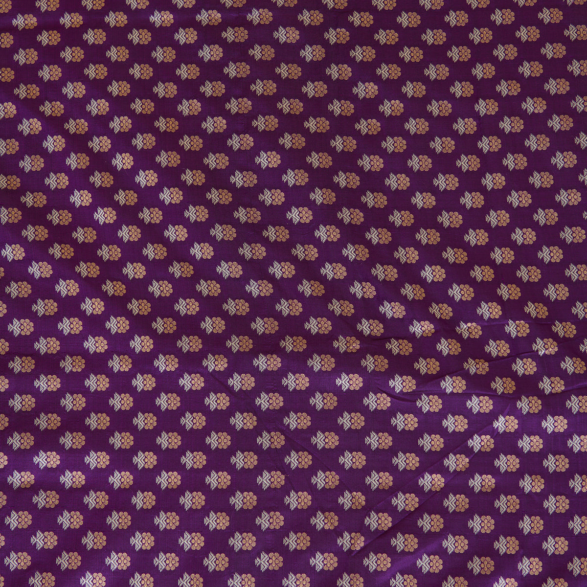 Purple Brocade Gold & Silver Butti Fabric
