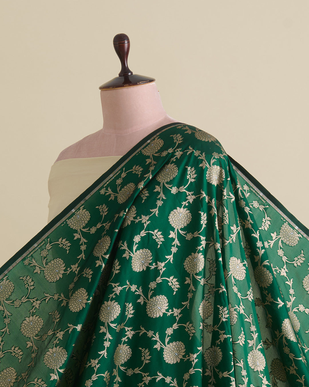 Bottle Green Brocade Gold Jaal Mina Fabric