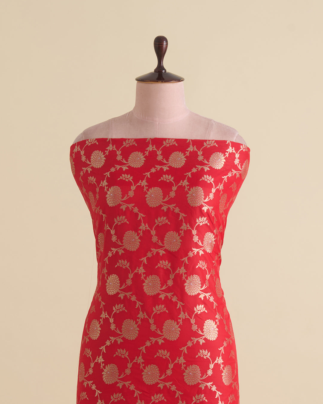 Red Brocade Gold Jaal Mina Fabric