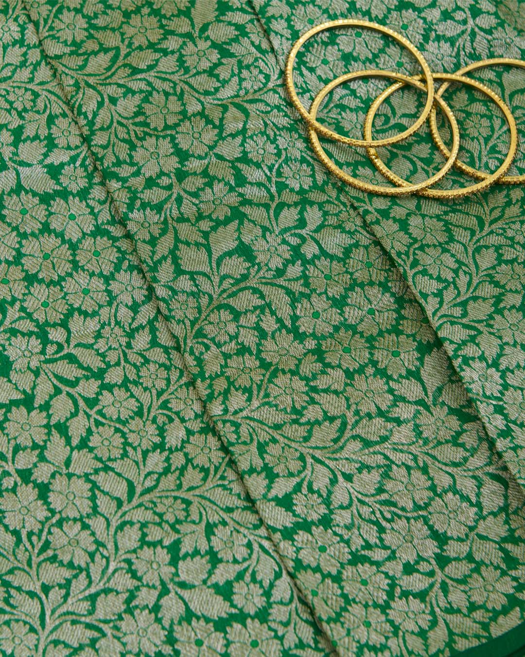 Bottle Green Brocade Fabric with Antique Zari Jaal & Minakari Weave