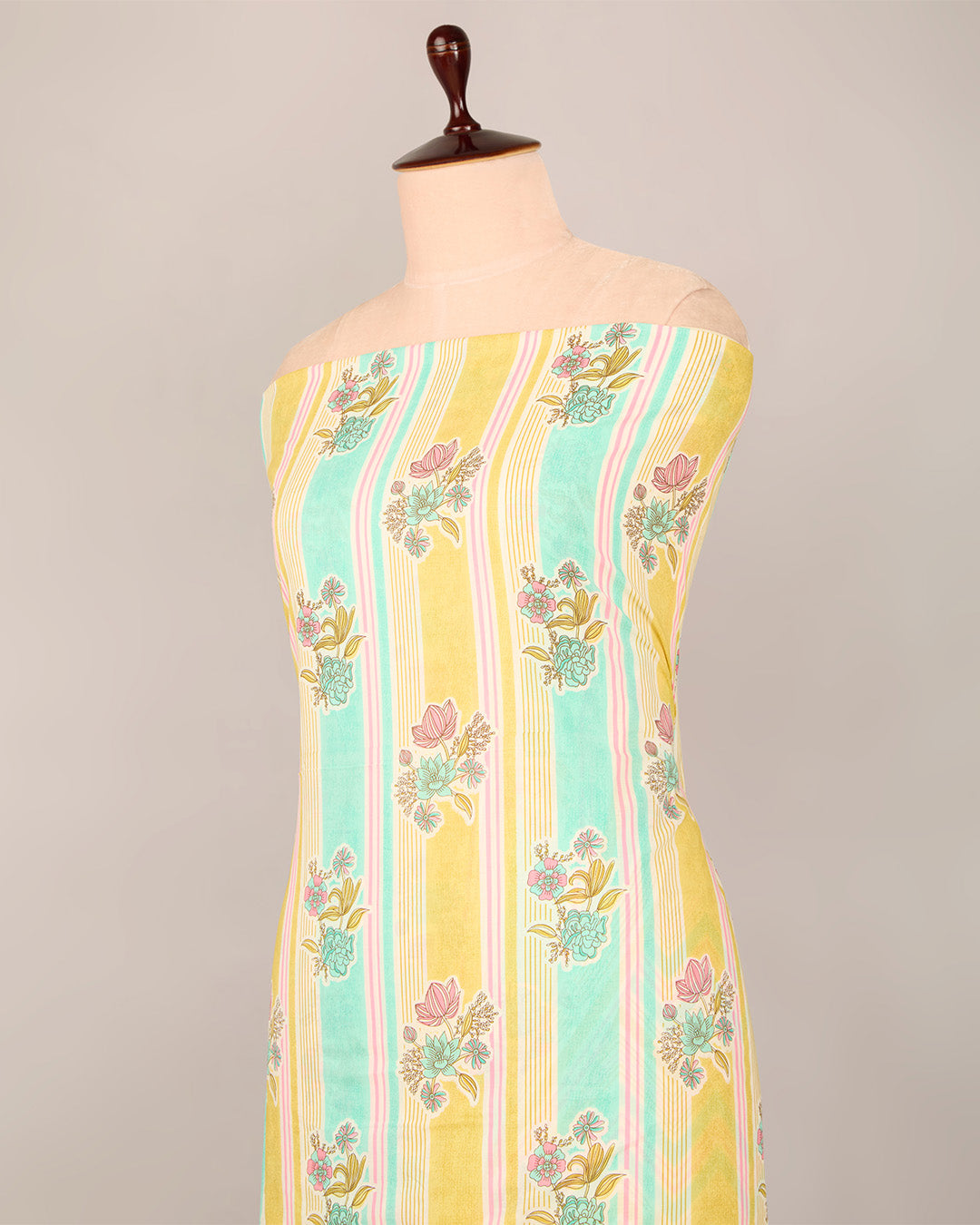 Aqua Mustard Cotton Zig Zag Printed Fabric