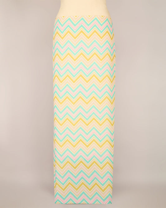 Aqua Mustard Cotton Zig Zag Printed Fabric