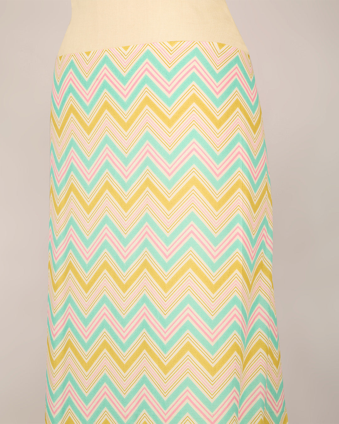 Aqua Mustard Cotton Zig Zag Printed Fabric