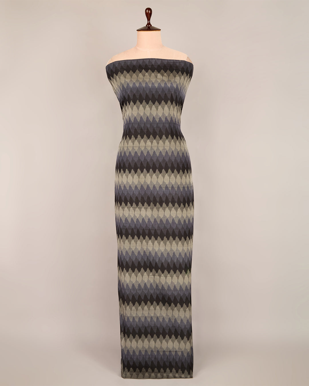 Black Cotton Silk Ikat Fabric with Geometric Design