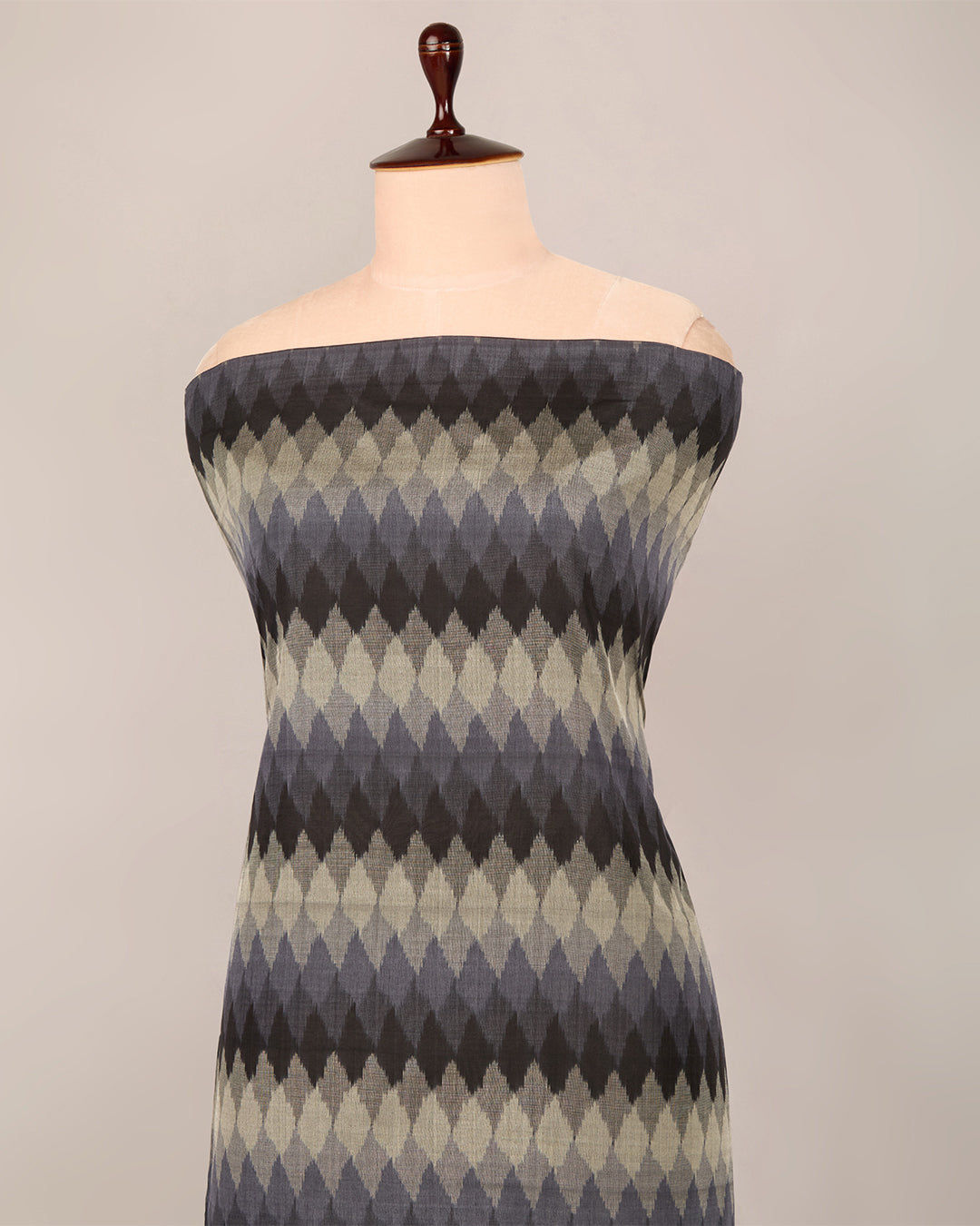 Black Cotton Silk Ikat Geometric Fabric