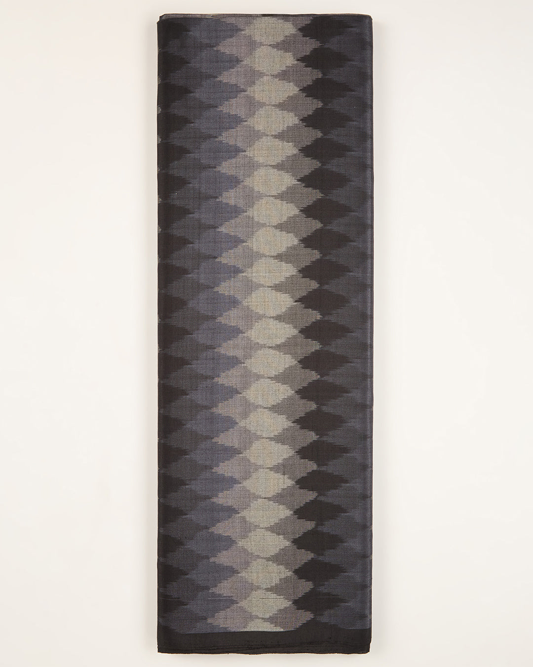 Black Cotton Silk Ikat Geometric Fabric
