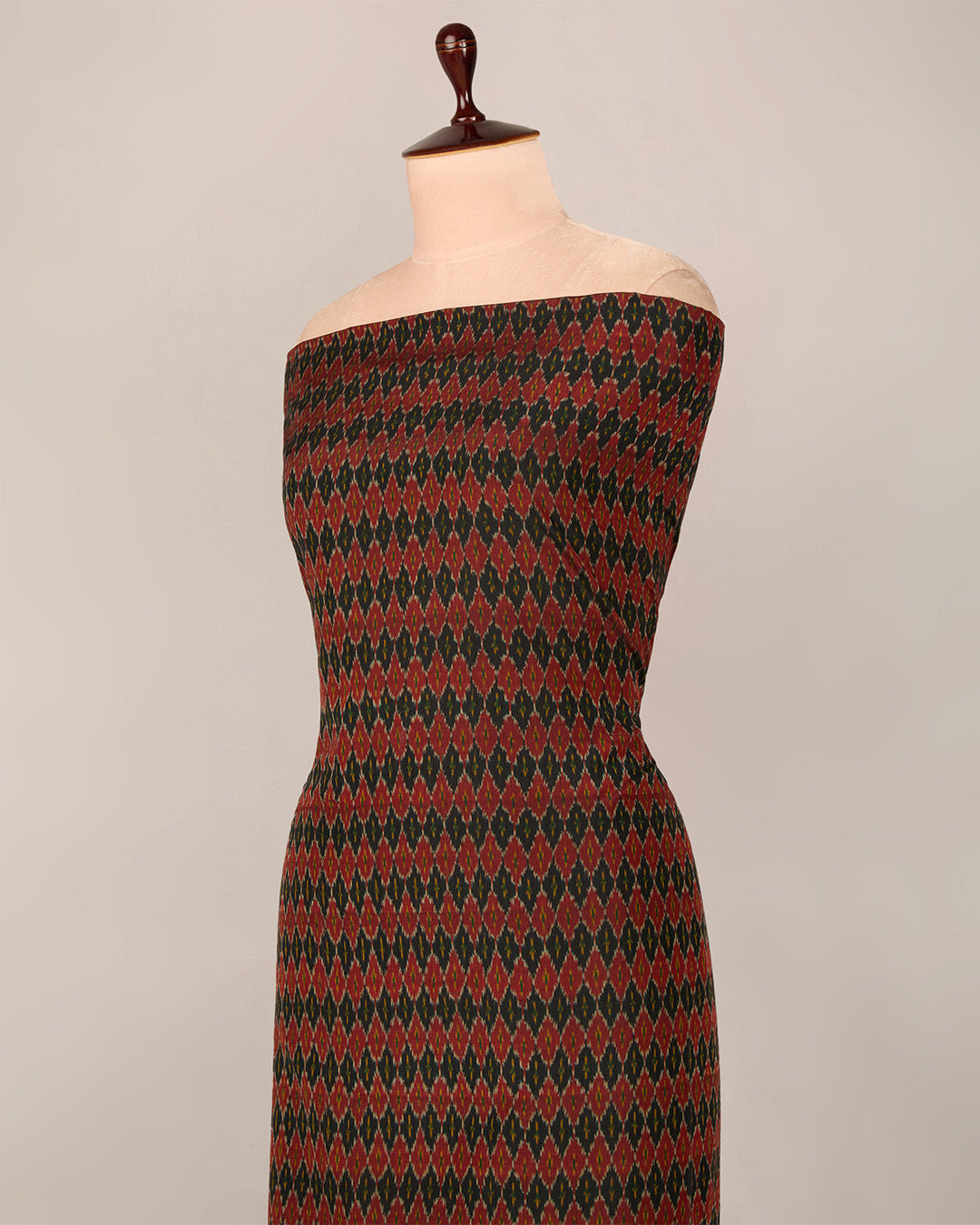 Cotton Silk Ikat Handcrafted Fabric in Red & Black