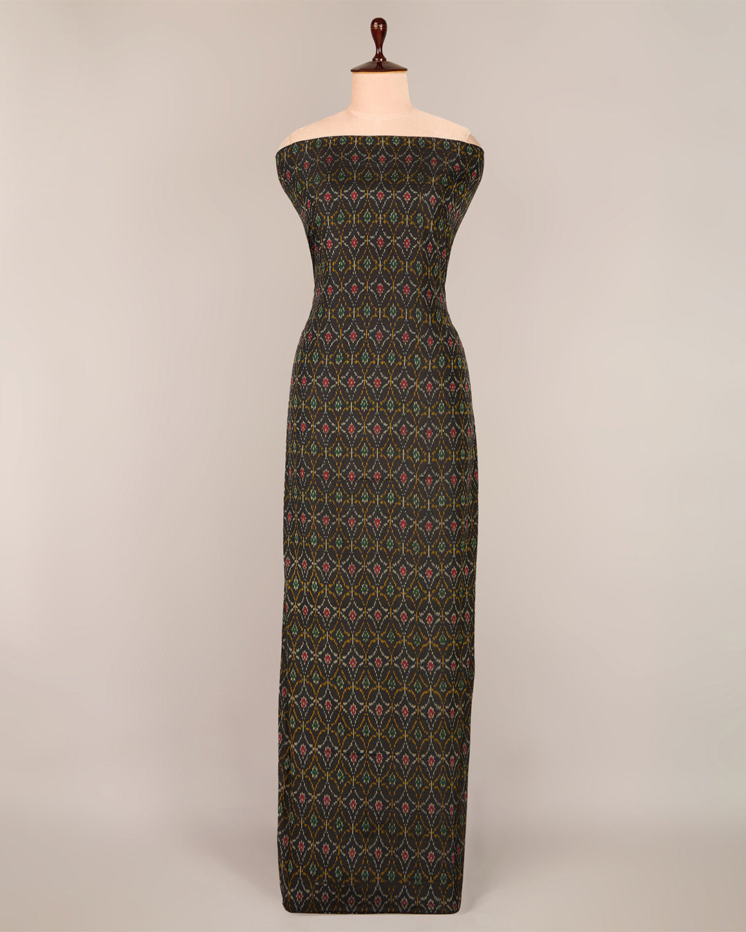 Black Cotton Silk Ikat Fabric with striking contrast weave