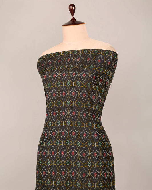 Black Cotton Silk Ikat Fabric