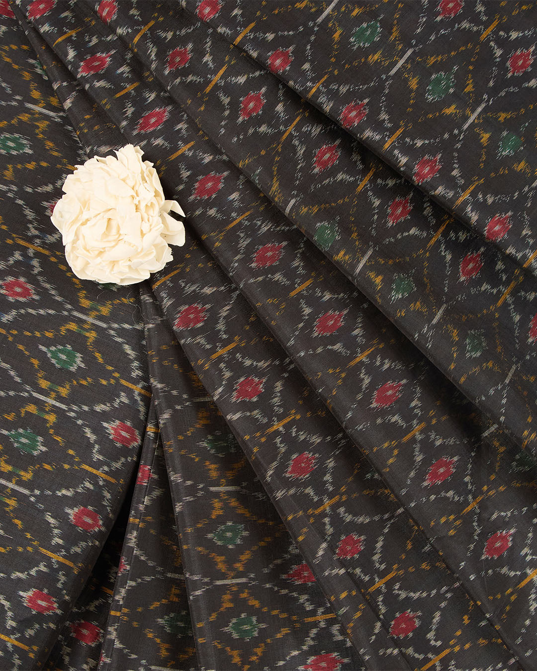 Black Cotton Silk Ikat Fabric