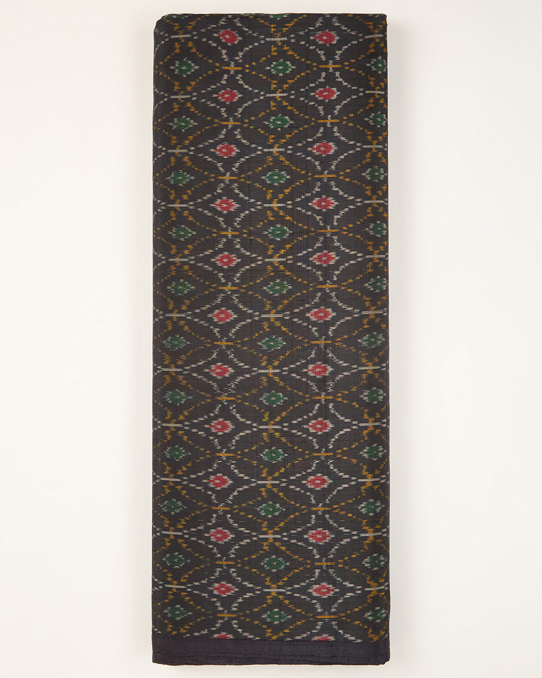 Black Cotton Silk Ikat Fabric