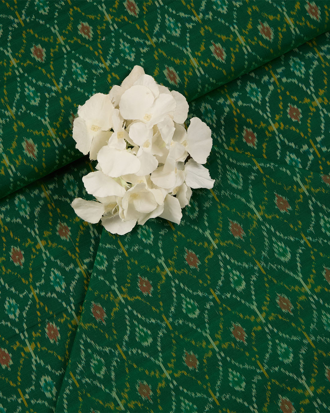 Bottle Green Cotton Silk Ikat Handcrafted Fabric