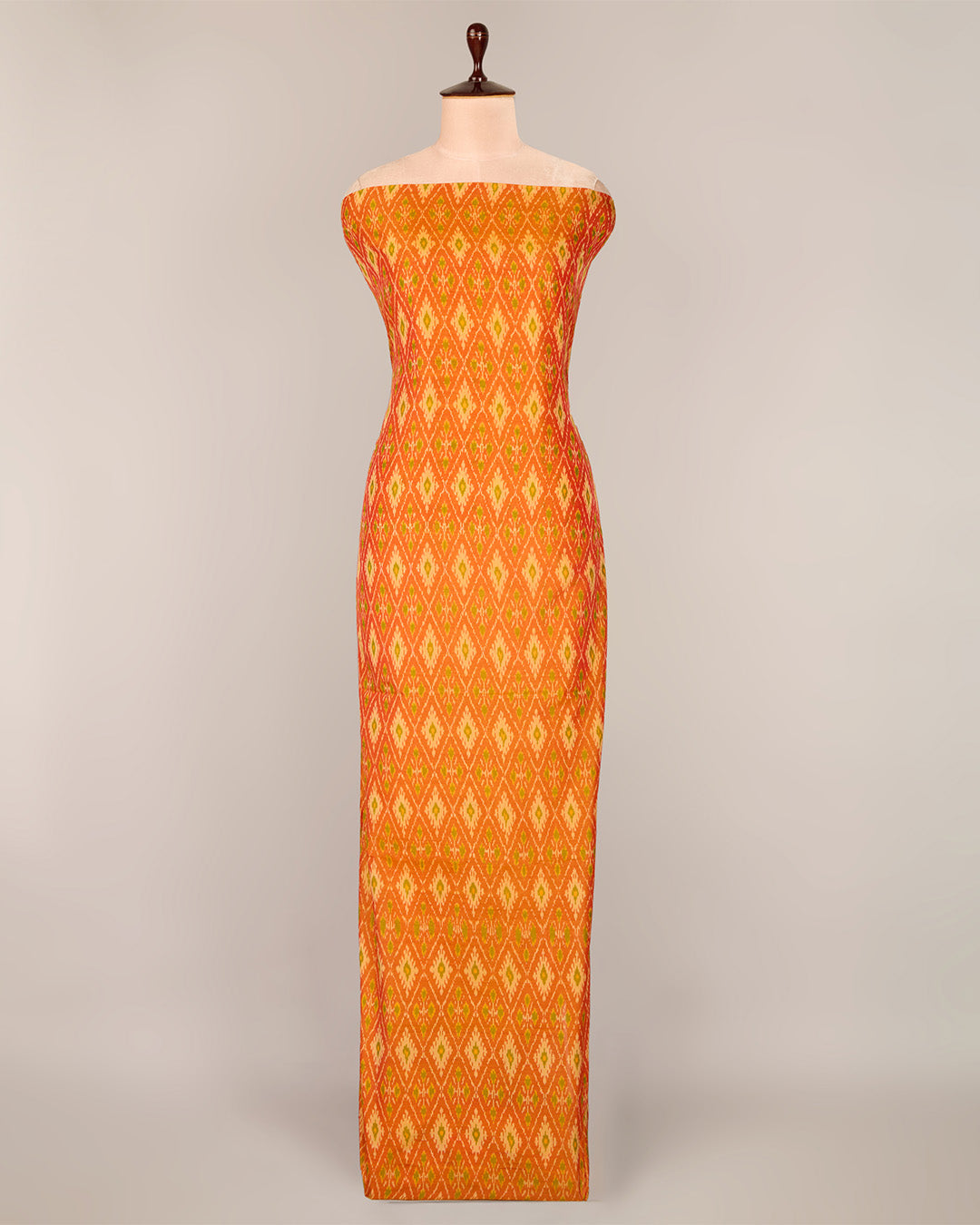 Bright Orange Cotton Silk Ikat Handcrafted Fabric