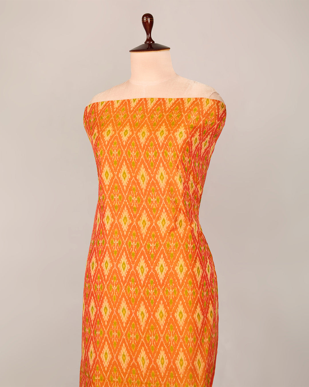 Bright Orange Cotton Silk Ikat Handcrafted Fabric