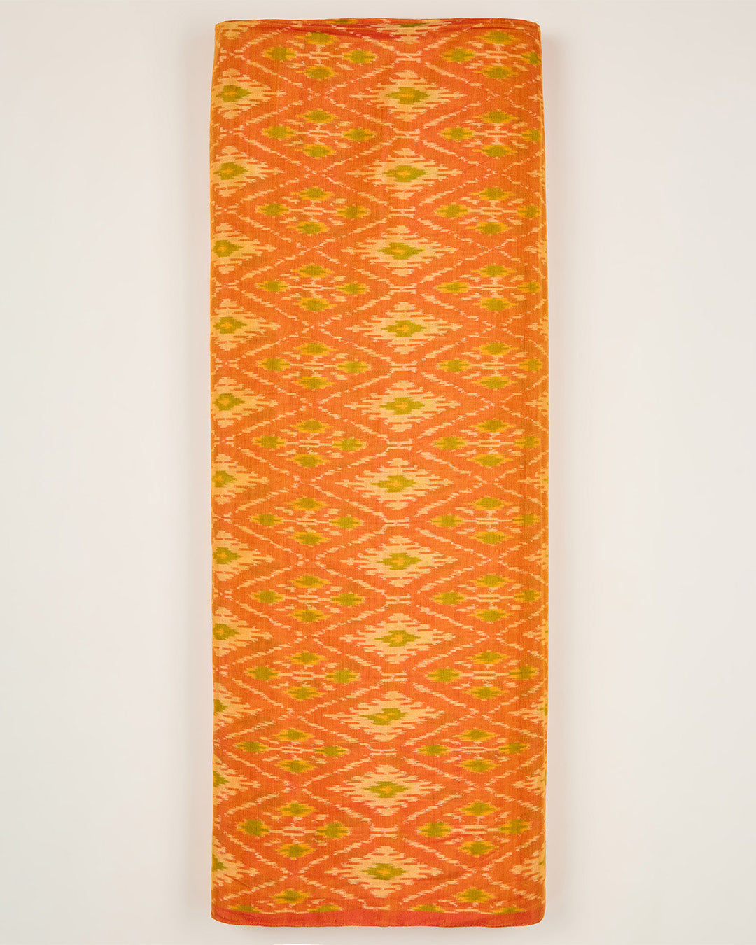Bright Orange Cotton Silk Ikat Handcrafted Fabric