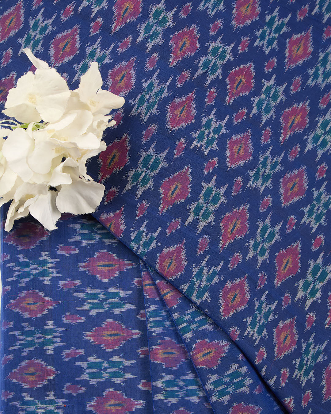 Blue Cotton Silk Ikat Handcrafted Fabric