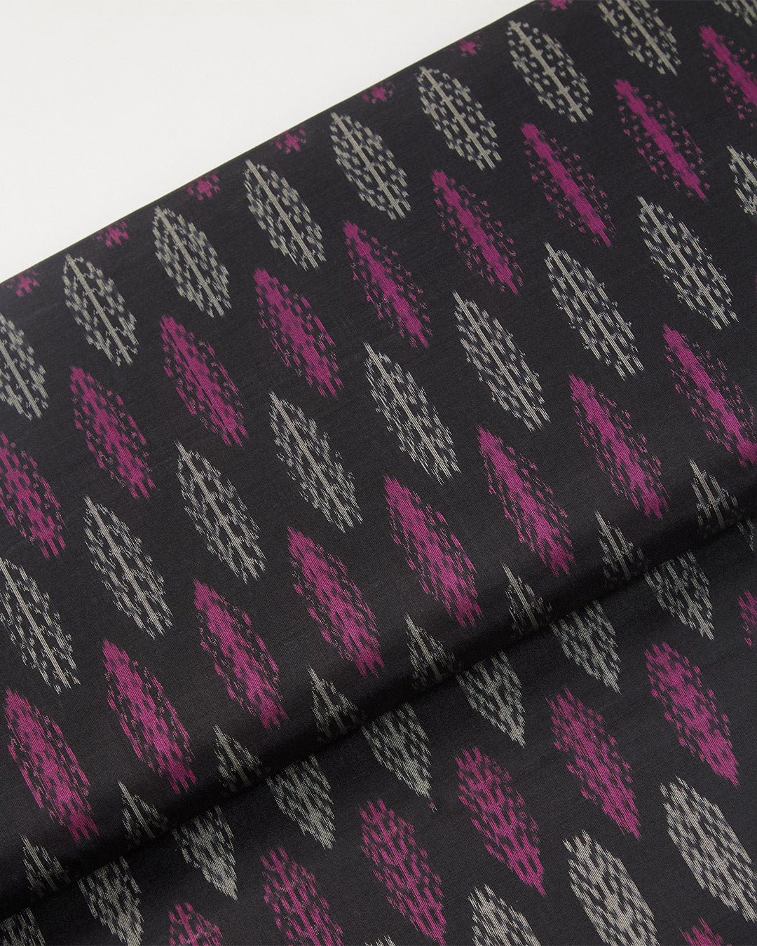 Black & Pink Cotton Silk Ikat Handcrafted Fabric