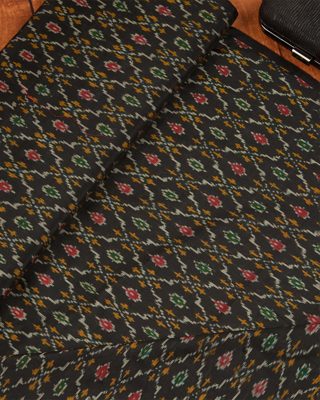 Black Cotton Silk Ikat Fabric