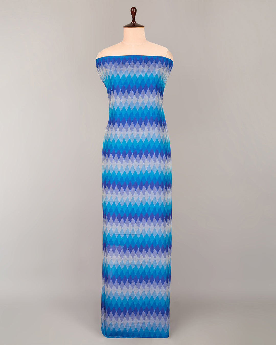 Blue Cotton Silk Ikat Geometric Fabric