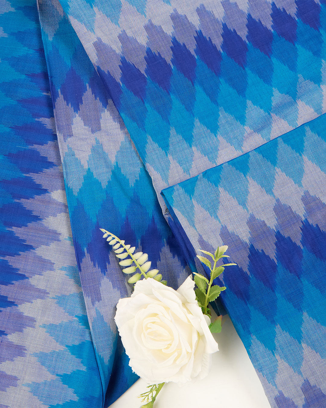 Blue Cotton Silk Ikat Geometric Fabric