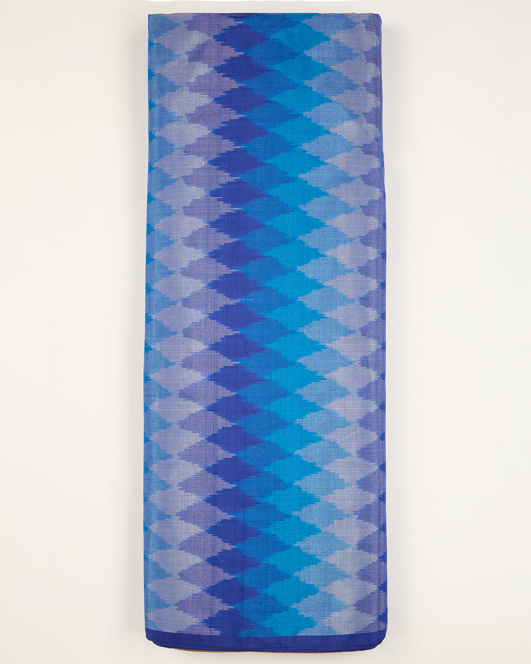 Blue Cotton Silk Ikat Geometric Fabric