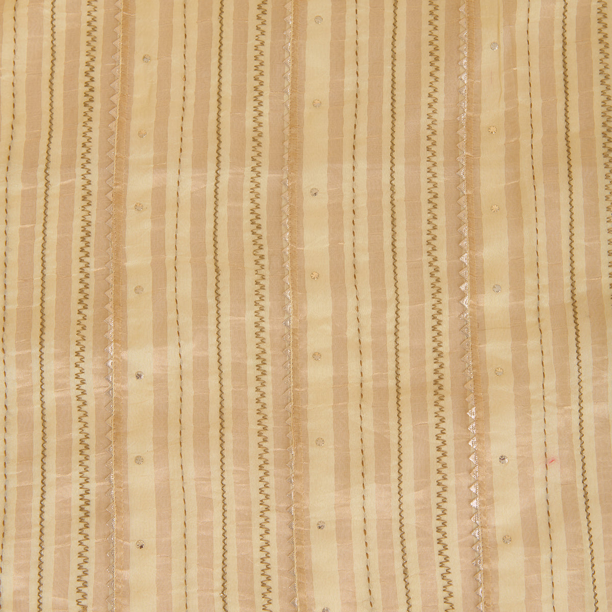 Beige Chanderi Zari Stripes Badla Gota Triangle Work Fabric