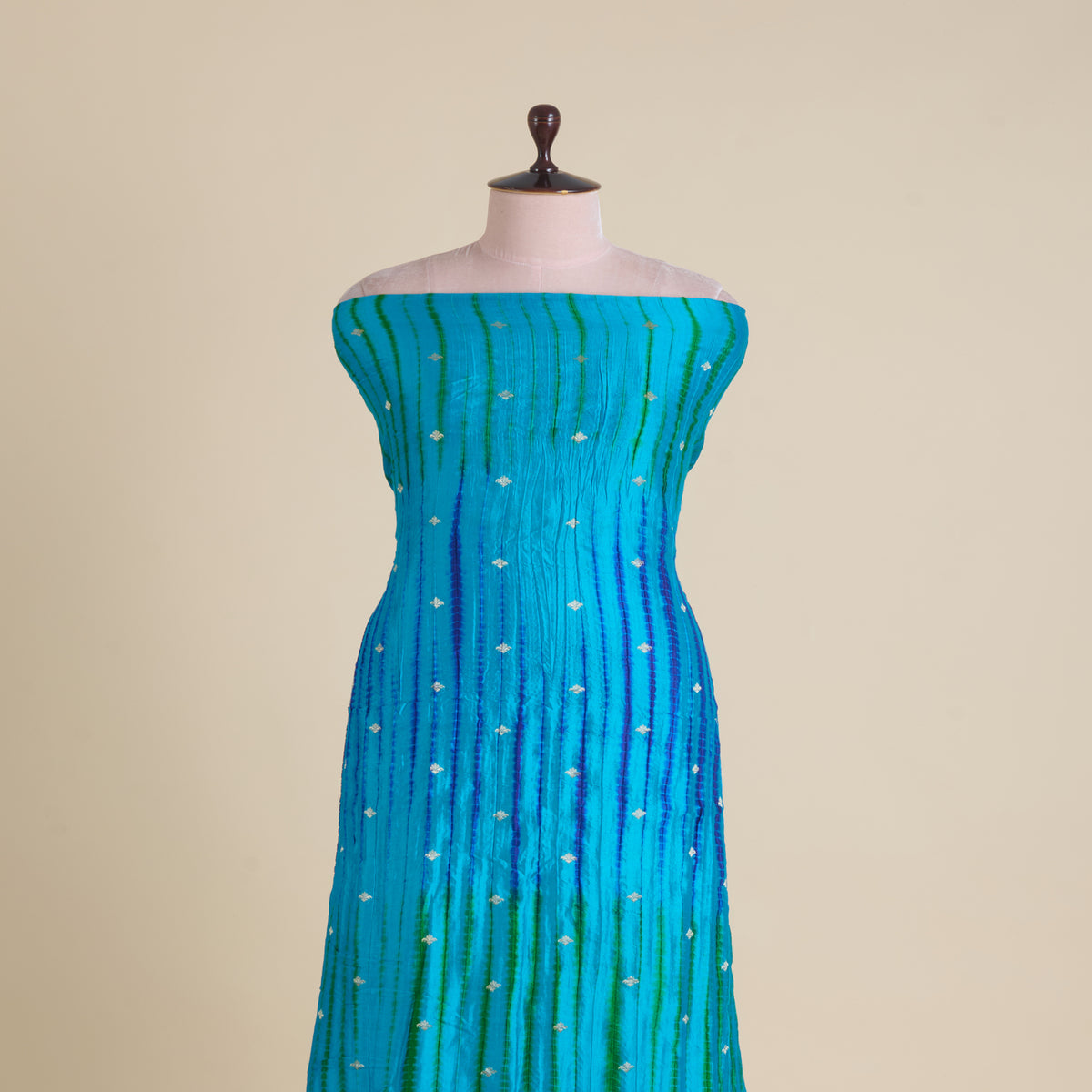 Blue Green Chiniya Tie & Dye Butta Woven Fabric