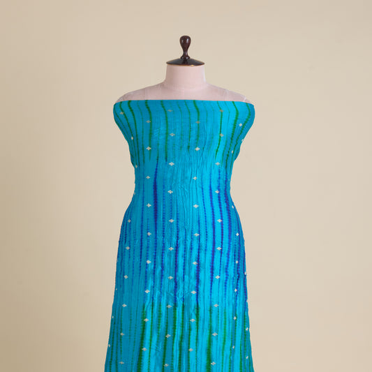 Blue Green Chiniya Tie & Dye Butta Woven Fabric