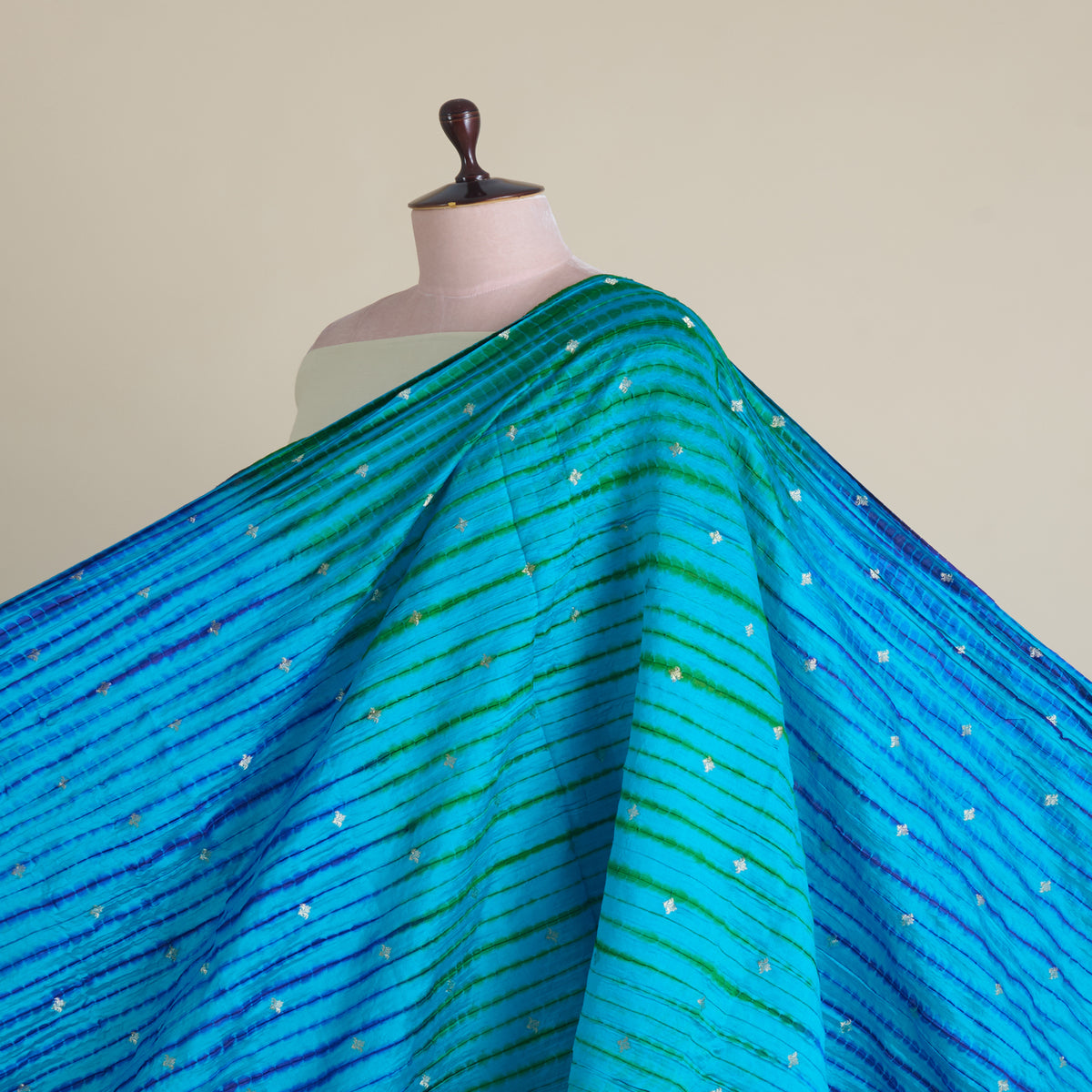 Blue Green Chiniya Tie & Dye Butta Woven Fabric