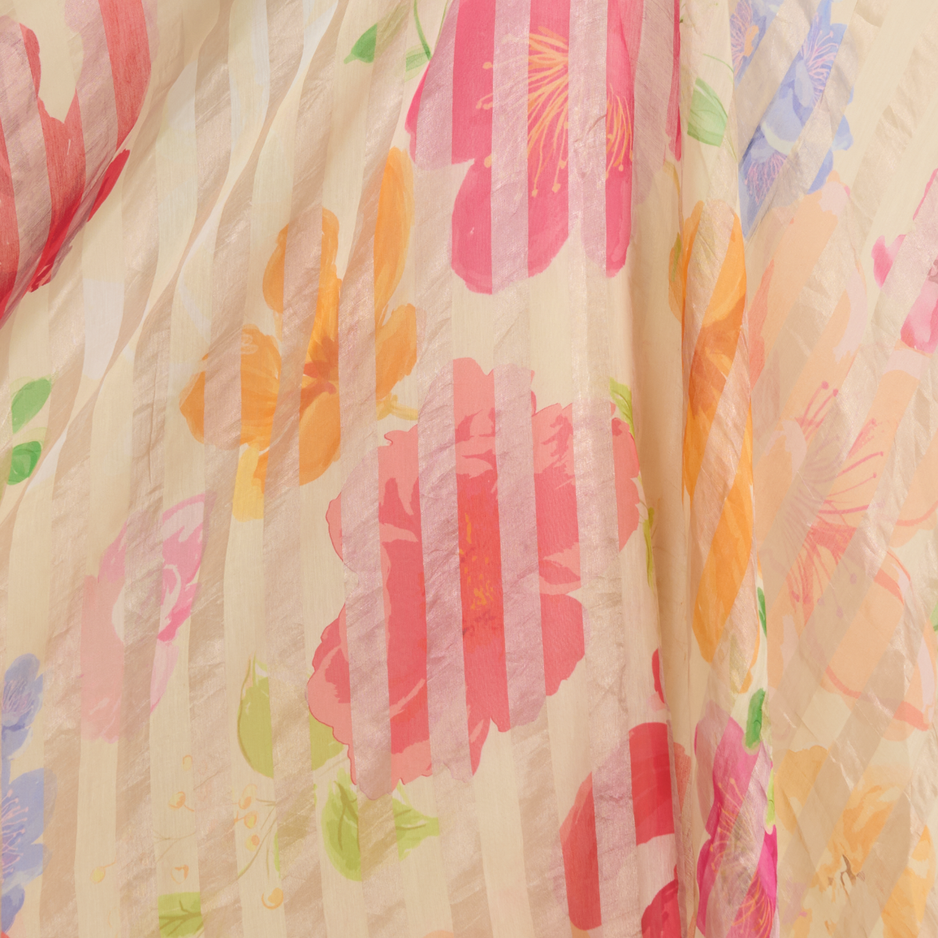 Beige Chanderi Printed Fabric with Tissue Stripes