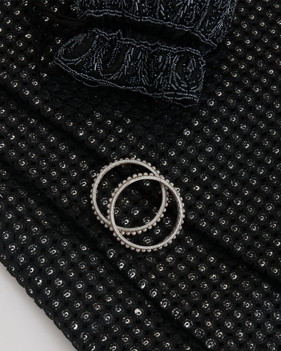 Black Cross Sequins & Cut-Work Fabric