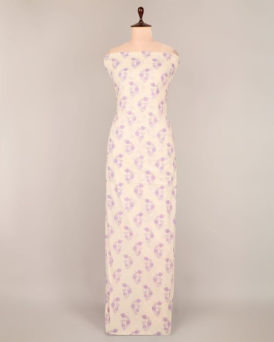 Cream & Purple Cotton Jaipuri Block Buta Printed Fabric