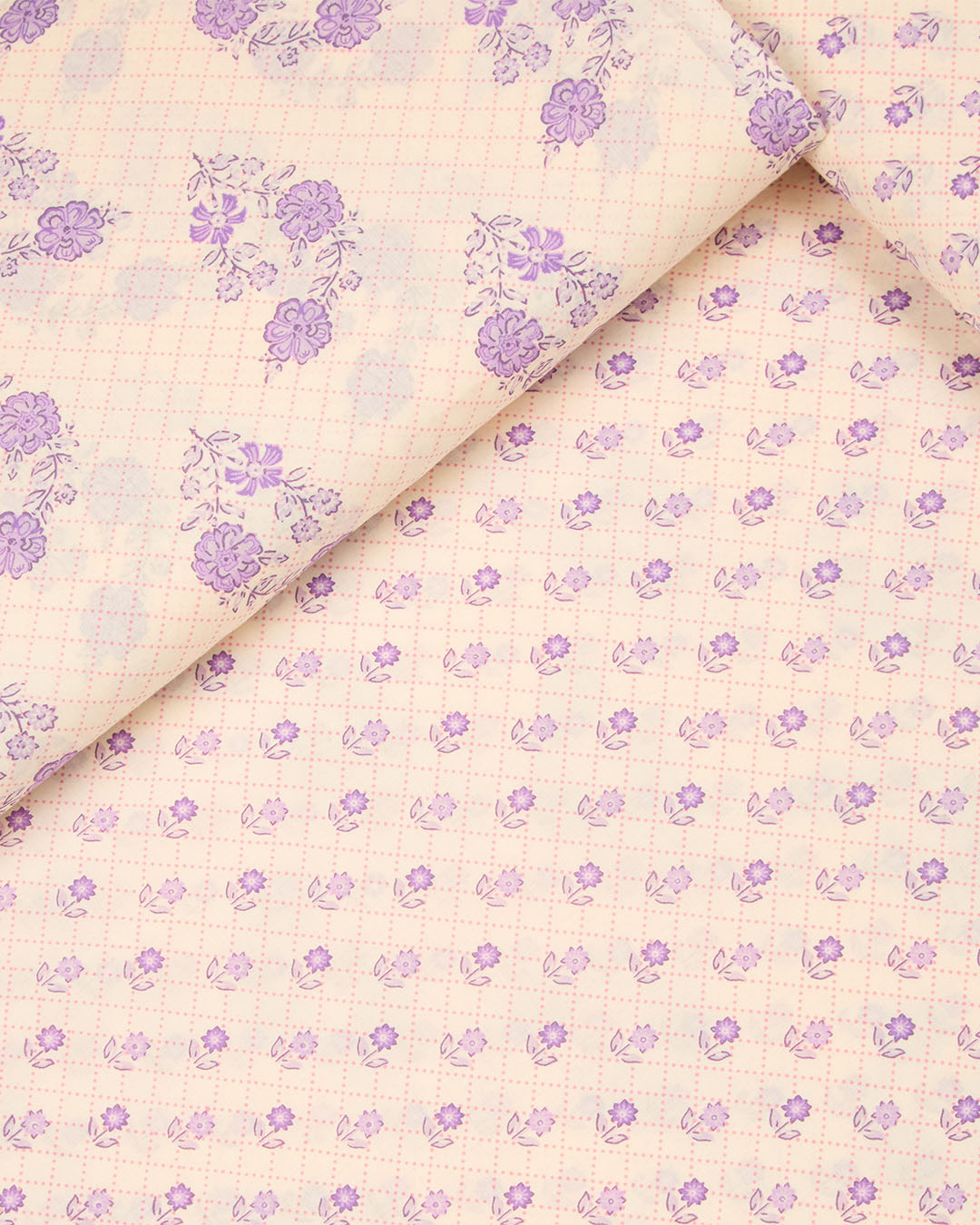 Cream & Purple Cotton Jaipuri Block Buta Printed Fabric