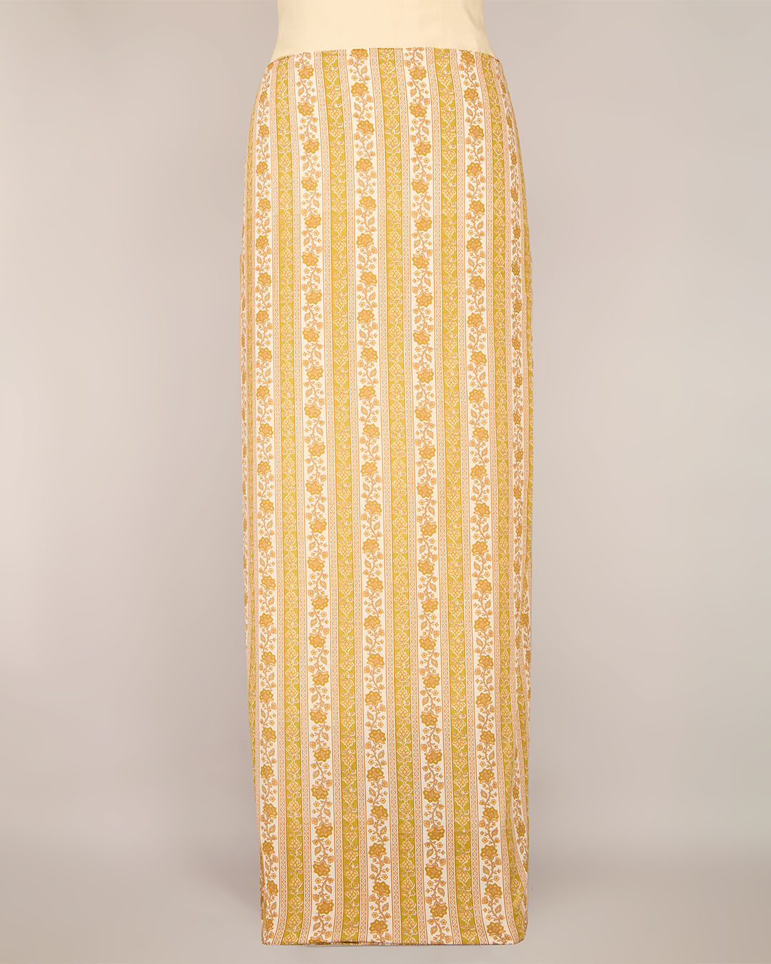 Cream Mustard Cotton Jaipuri Block Buta & Stripes Fabric